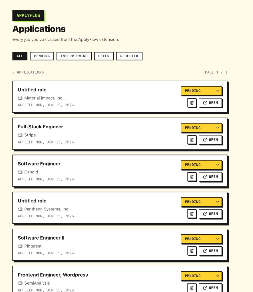 ApplyFlow application dashboard