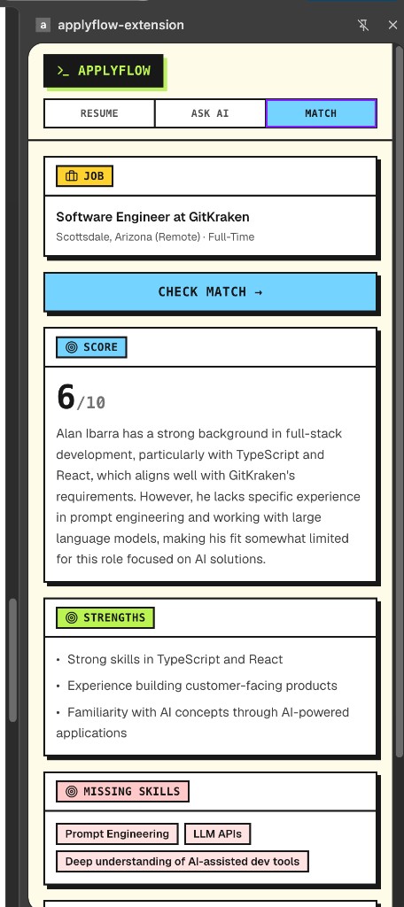 ApplyFlow resume and job match view